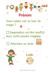Coloriage gratuit Lutins de Noël Mission du lutin de Noël Lettres de lutins farceurs Bêtises du Lutin Farceur Tour de magie