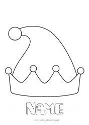 Free coloring Christmas elves Carnival Hat Easy coloring pages