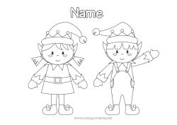 Free colouring Christmas Elves Elf colouring pages