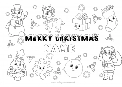 Free coloring Gifts Christmas tree Santa Claus Snowman Christmas Christmas bauble Snowflakes Symbols Christmas stocking “Merry Christmas” message