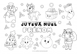 Coloriage à personnaliser Cadeaux Sapin de Noël Père Noël Bonhomme de neige Noël Boule de Noël Flocons de neige Symboles Chaussette de Noël 