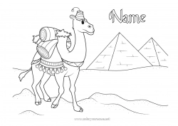 Coloring to customize Egypt Wild animals of Africa Pyramid Camel, dromedary