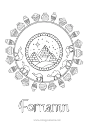 Gratis färgläggning Mandala Egypten Vas Afrikas vilda djur Pyramid Kameldjur, dromedar