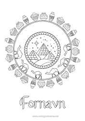 Gratis farvelægning Mandala Egypten Vase Afrikanske vilde dyr Pyramide Kamel, dromedar
