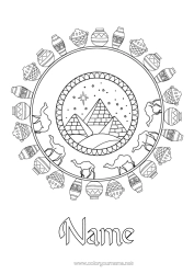 Colouring to customise Mandala Egypt Vase Wild Animals Of Africa Pyramid Camel, Dromedary