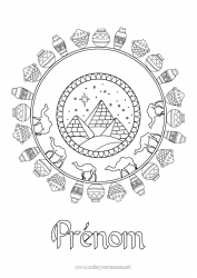 Coloriage à personnaliser Mandala Égypte Vase Animaux sauvages d'Afrique Pyramide Chameau, dromadaire