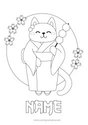 Colouring to customise Cat Animal Japan Kimono Dogs And Cats