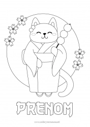 Coloriage gratuit Chat Animal Japon Kimono Chiens et chats