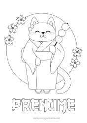 Desen liber de colorat Pisică Animal Japon Kimono Câini și pisici