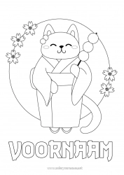 Gratis tekening Kat Dier Japan Kimono Honden en katten