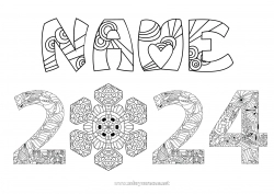 Coloring to customize Happy new year Snowflakes Complex coloring pages 2024