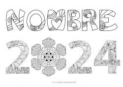 Colorear para personalizar Feliz año Copos de nieve Dibujos complejos para colorear 2024