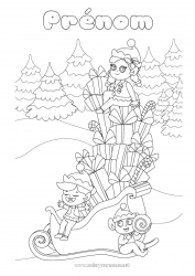 Coloriage gratuit Neige Traîneau Lutins de Noël Coloriages lutins