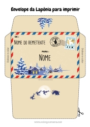Desenho grátis Natal Envelope Envelope para imprimir Viagem do Elfo de Natal Lapônia Finlândia Envelope para correspondência do elfo de Natal