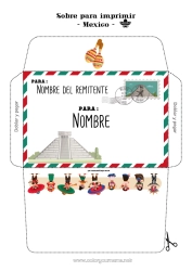 Dibujo libre Sobre México Sobre para imprimir Viaje del duende navideño Sobre para el correo del elfo de Navidad