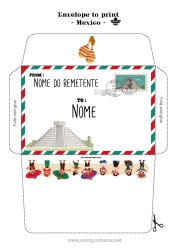 Desenho para personalizar Envelope México Envelope para imprimir Viagem do Elfo de Natal