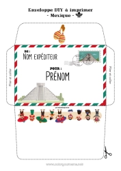 Dessin gratuit Enveloppe Mexique Enveloppe à imprimer Voyage de l'elfe de Noël Enveloppe pour courrier du lutin de Noël
