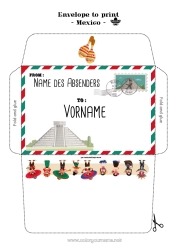 Kostenlose Malvorlage Umschlag Mexiko Bedruckbare Umschläge Reise des Weihnachtselfen Umschlag für den Weihnachtswichtel-Post