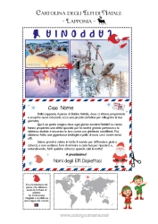 Colorare per personalizzare Elfo di Natale Polo Nord Viaggio dell'elfo di Natale Cartolina Lapponia Finlandia Cartolina di vari elfi