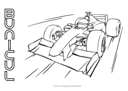 Pagină de colorat pentru copii Sport Vehicule Mașină Formula 1 Cursă Mașini, furgonete și autorulote Sporturi mecanice