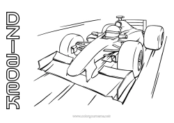 Kolorowanka dla dziecka Sport Pojazdy Samochód Formuła 1 Bieg Samochody, furgonetki i kampery Sporty motorowe