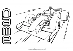 Coloring to customize Sport Vehicles Car Formula 1 Race Cars, vans, and motorhomes Motor sports