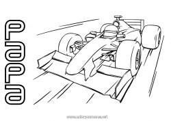 Pagina da colorare per bambini Sport Veicoli Auto Formula 1 Corsa Auto, van e camper Sport meccanici