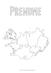 Pagină de colorat gratuită Geografie Hartă a țărilor Islanda