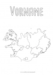 Kostenlose Malvorlage Geografie Landkarten Island