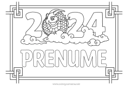 Desen liber de colorat Dragon Anul Nou Chinezesc Dragoni, unicorni și animale fantastice 2024