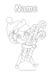 Free colouring Christmas Elves Candy cane Elf colouring pages