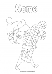 Desenho para personalizar Elfo de Natal Bengala de Natal Páginas para colorir de elfos