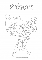 Dessin gratuit Lutins de Noël Sucre d'orge Coloriages lutins