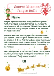 Free coloring Bell Christmas Elf's Mission Letters from prankster elves