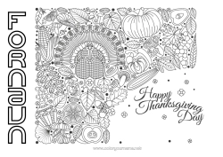 Farvelægningssiden tilpasning Græskar Høstsankefest Kalkun Efterår Grøntsager Zentangle Gårdsdyr