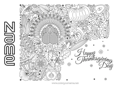 Free colouring Pumpkin Thanksgiving Turkey Autumn Vegetables Zentangle Farm animals Thanksgiving turkey
