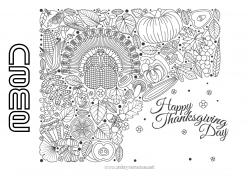 Free coloring Pumpkin Thanksgiving Turkey Autumn Vegetables Zentangle Farm animals