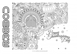 Colorear para personalizar Calabaza Thanksgiving Turquía Otoño Verduras Zentangle Animales de granja