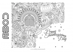 Disegno gratuito Zucca Thanksgiving Tacchino Autunno Verdure Zentangle Animali da fattoria