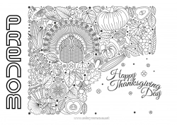 Coloriage à personnaliser Citrouille Thanksgiving Dindon Automne Légumes Zentangle Animaux de la ferme