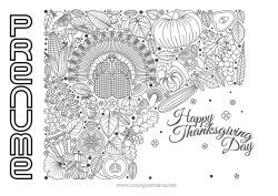 Pagină de colorat personalizată Dovleac Ziua Recunoștinței Curcan Toamnă Legume Zentangle Animale de fermă