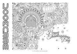 Gratis tekening Pompoen Dankzegging Kalkoen Herfst Groenten Zentangle Boerderijdieren