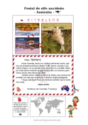 Colorear gratis Australia Viaje del duende navideño Tarjeta postal Tarjeta postal de varios duendes