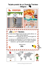 Colorear gratis Bélgica Viaje del duende navideño Tarjeta postal Tarjeta postal de un SOLO duende
