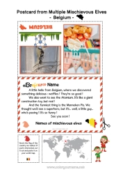 Colouring to customise Belgium Mischievous Elf's Journey Postcard Postcard Of Multiple Elves Several Mischievous Elves.