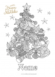 Colorazione gratuita Regali Albero di Natale Palla di Natale Decorazioni di Natale Sacca Colorazioni complesse Zentangle Messaggio 