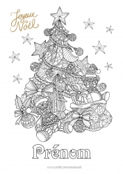 Dessin gratuit Cadeaux Sapin de Noël Boule de Noël Décorations de Noël Hotte Coloriages complexes Zentangle 