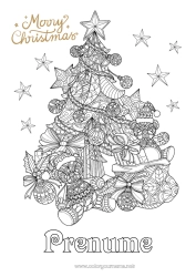 Pagină de colorat personalizată Cadouri Brad de Crăciun Bola de Crăciun Decorațiuni de Crăciun Hota Desene de colorat complexe Zentangle 
