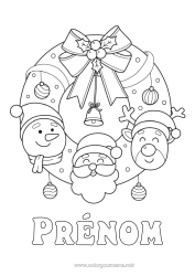 Coloriage gratuit Père Noël Renne Bonhomme de neige Couronne de Noël Animaux de la forêt