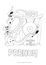 Coloriage gratuit Dragon Bonne année Nouvel An chinois Dragons, licornes et animaux fantastiques 2024 Message 